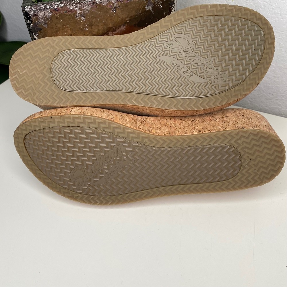 Skechers Cali Rare Blossom Wedge Sandals Brown Arch Fit Cork Flip Flops Size 8 - Picture 6 of 11